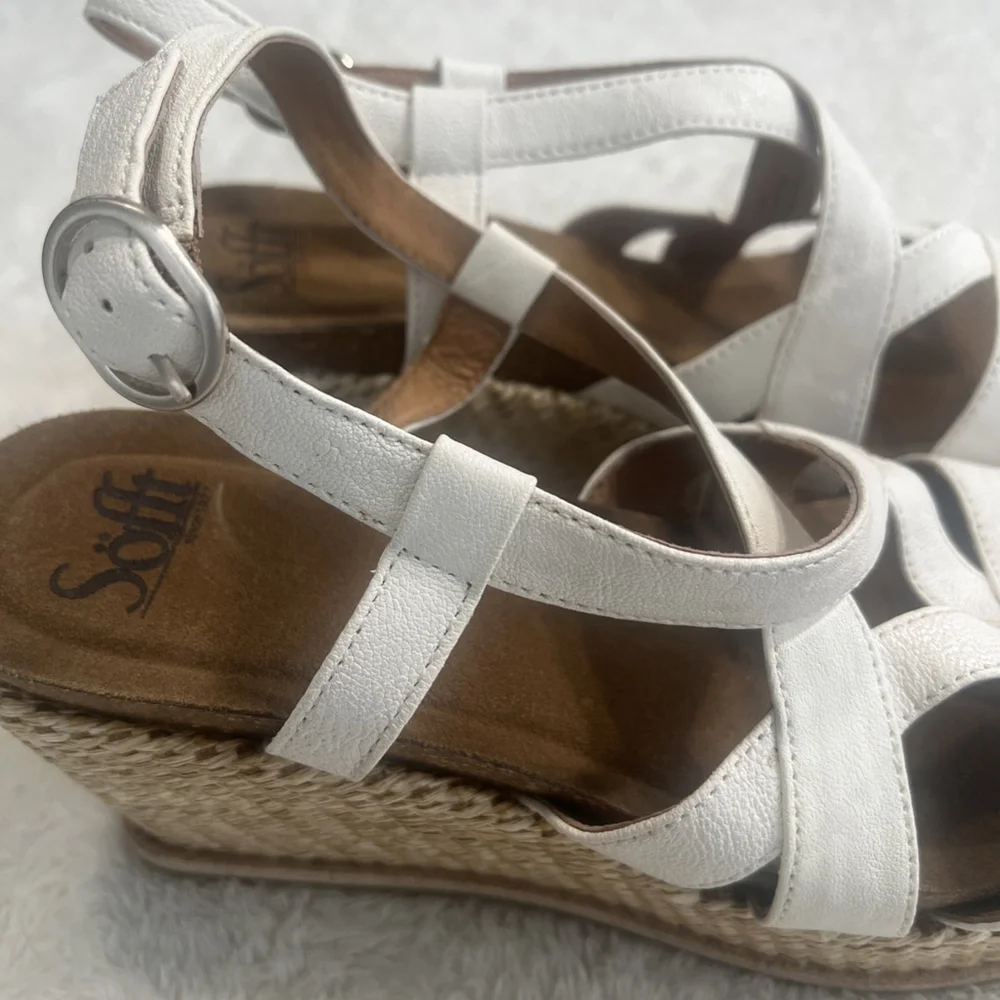 NWT Sofft Women's Devyn Sz 9.5 Wedge Sandals White Leather Open Toe Ankle Strap - Picture 9 of 16